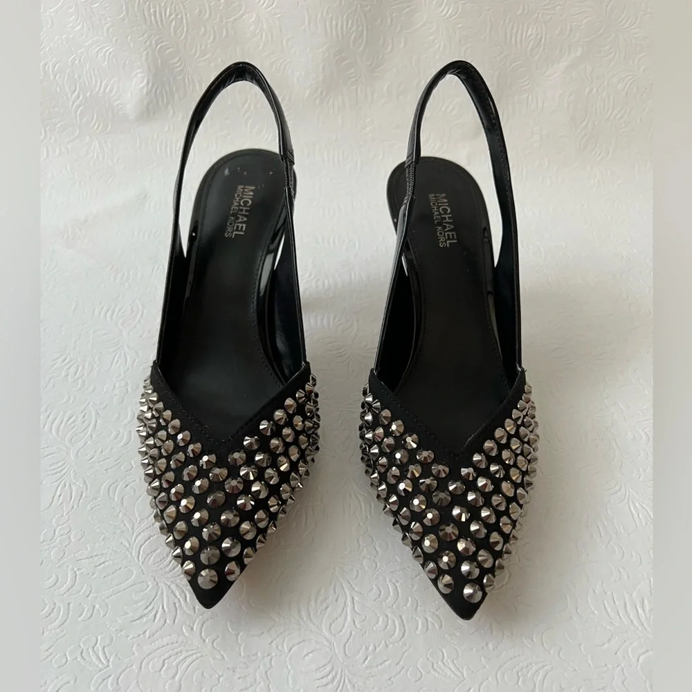 Michael Kors Chelsea Rhinestone Embellished Suede Slingback Pumps - Picture 1 of 4